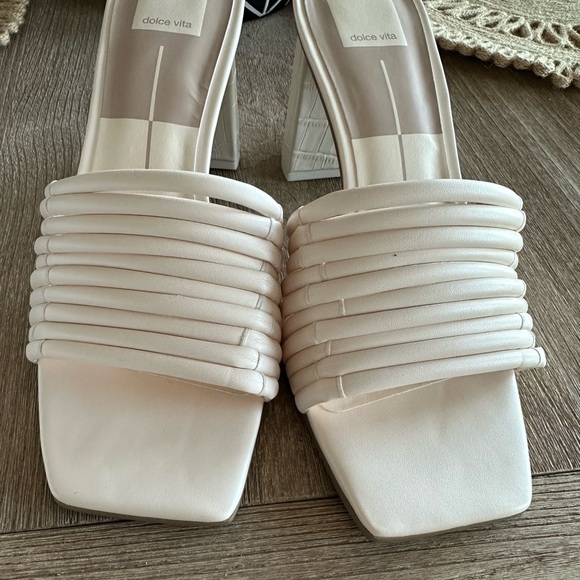 Dolce Vita Priana Mules Heels Square Toe Chunky Block 90's Cream Ivory Womens 10 - Picture 3 of 13